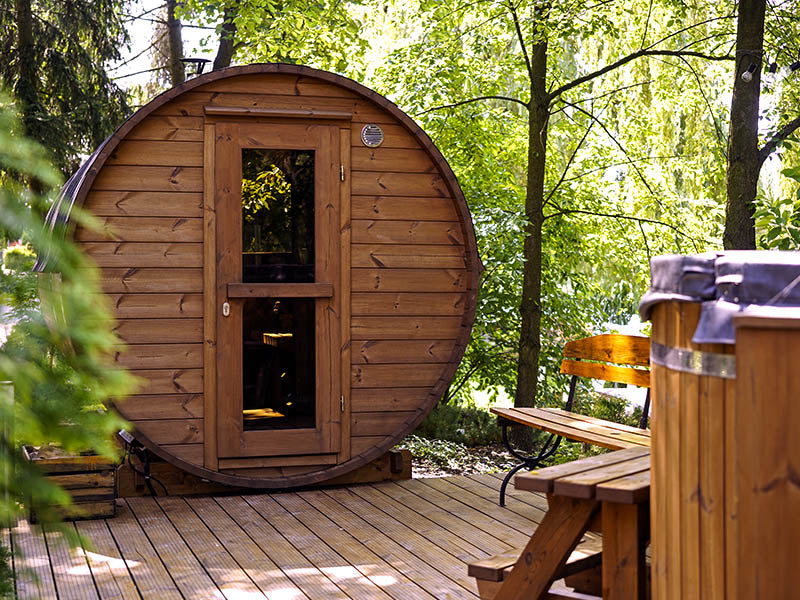 sauna tonneau maison, sauna a vendre, sauna baril, sauna exterieur, sauna jardin, dehors