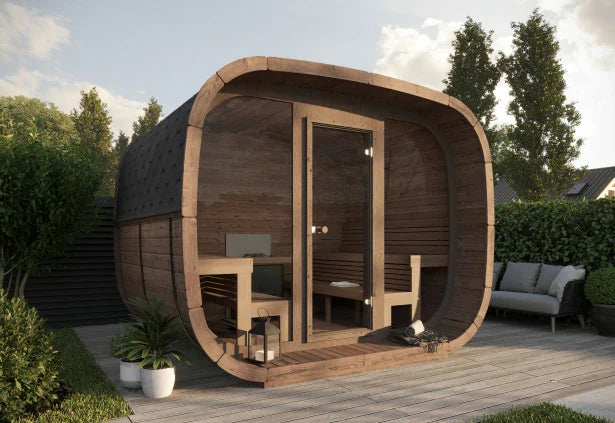 Sauna Jardin Forme Cubique en bois thermo-traité | Sauna Prestige