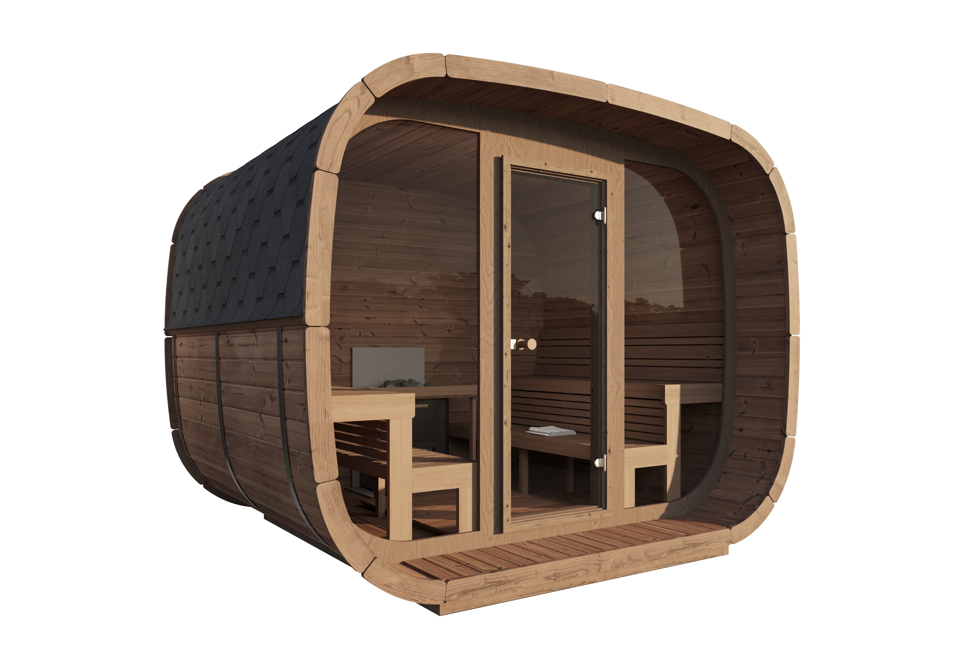 Sauna Jardin Forme Cubique en bois thermo-traité | Sauna Prestige