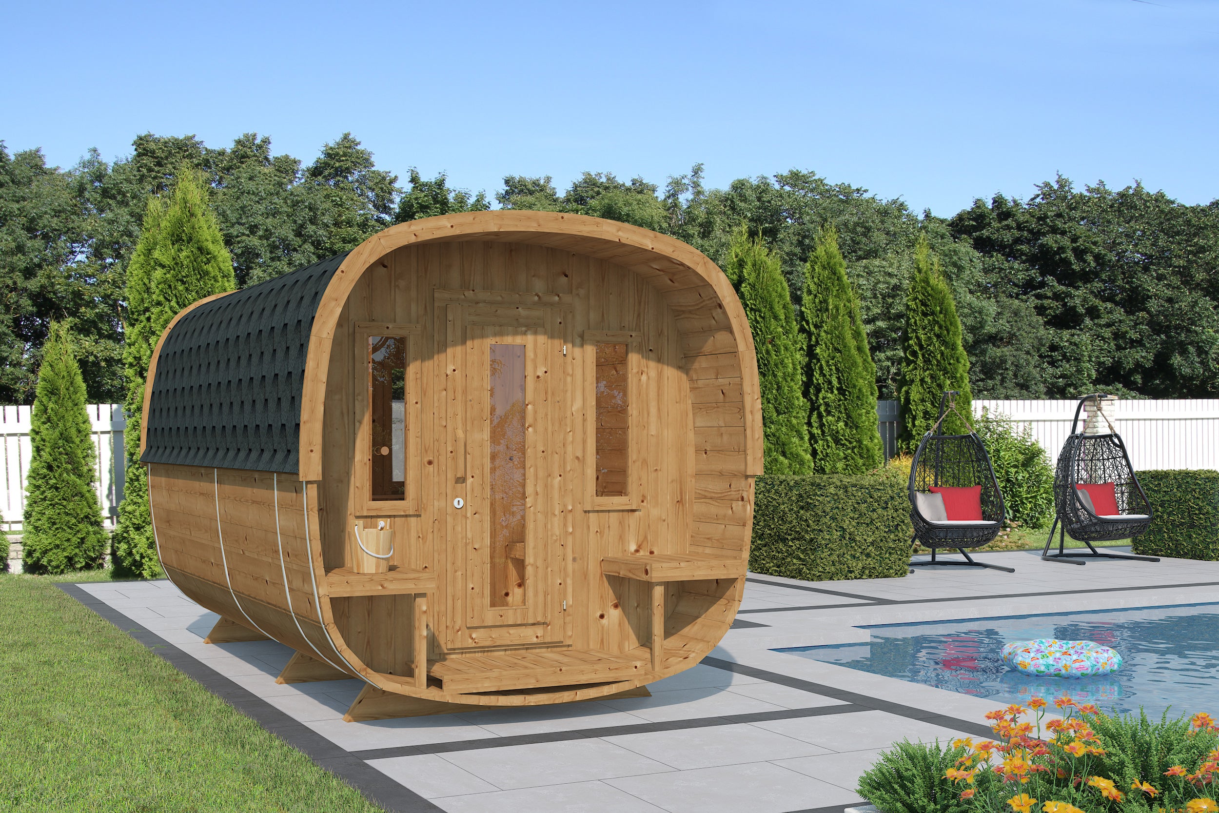 Sauna jardin avec vestiaire - Bois thermo-traité