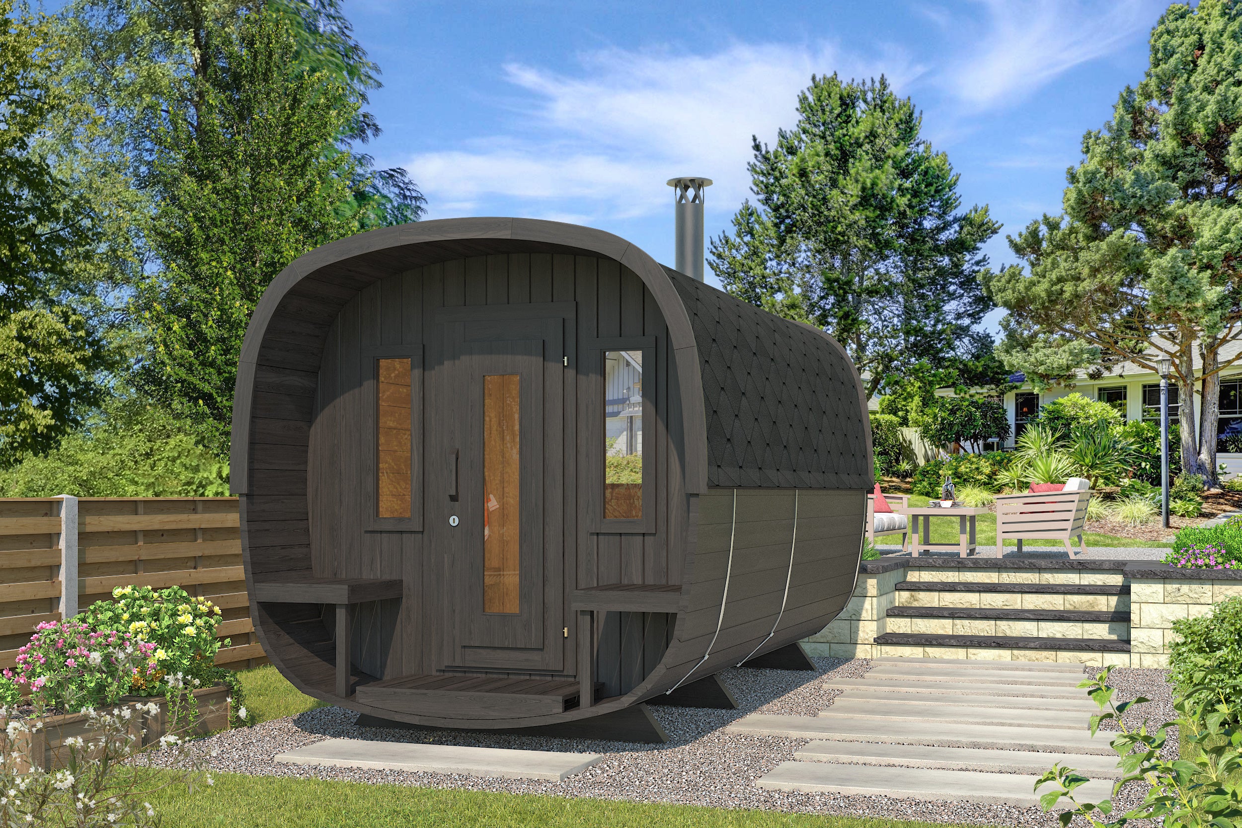 Sauna jardin avec vestiaire - Bois thermo-traité