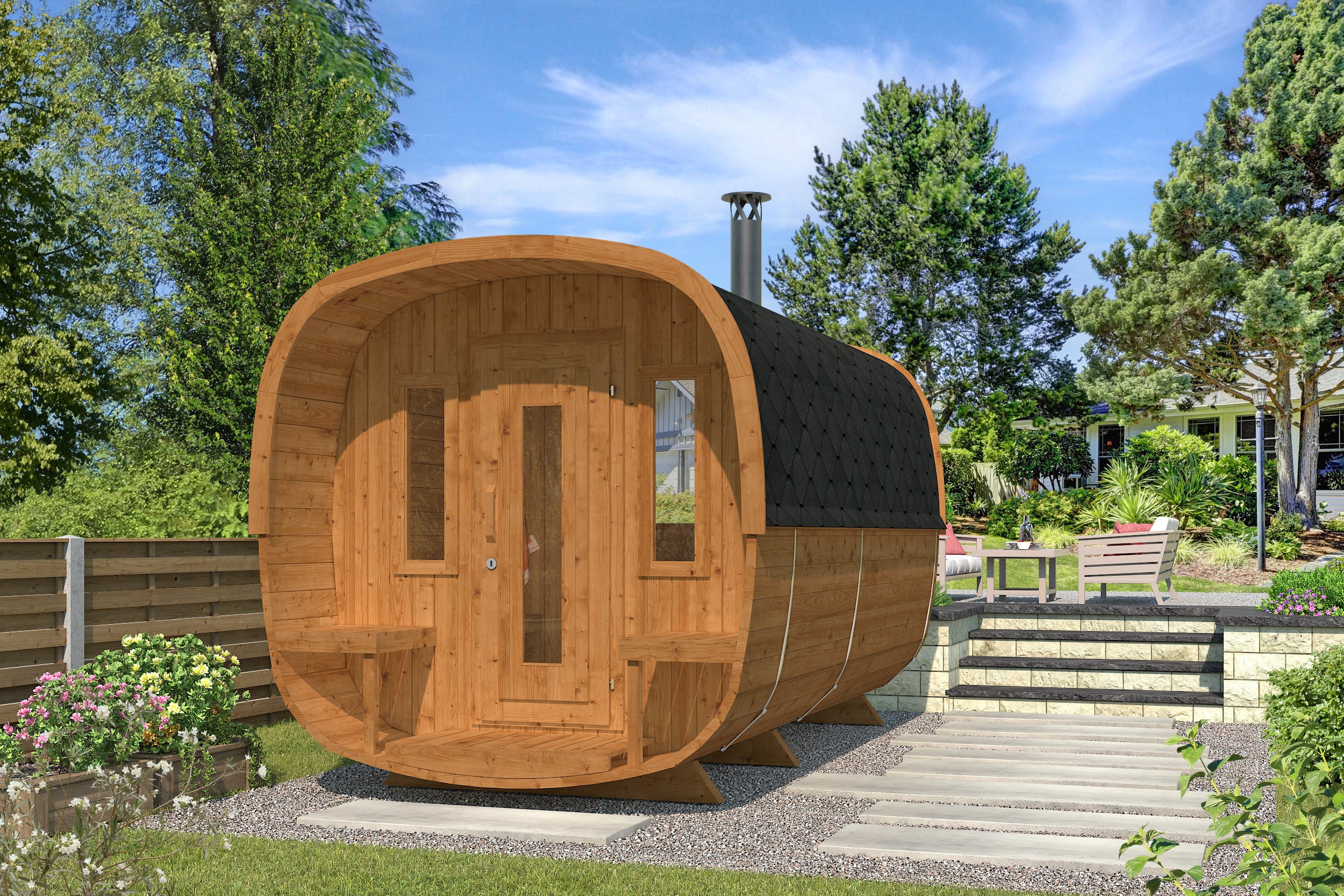 Sauna jardin avec vestiaire - Bois thermo-traité