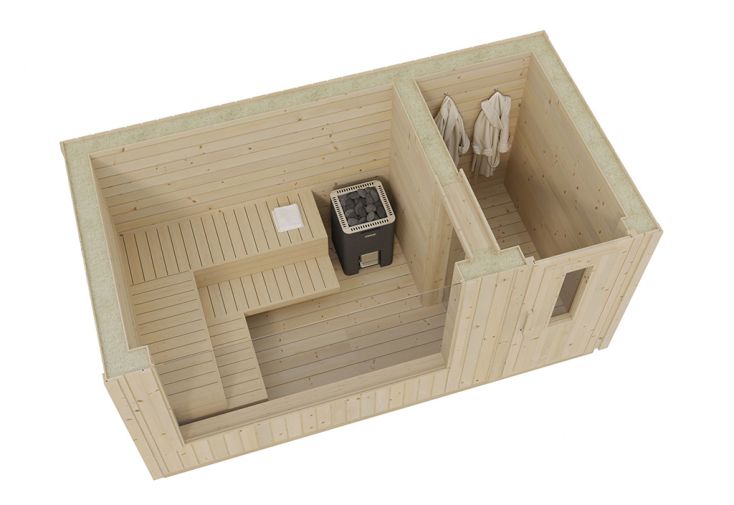 Sauna extérieur en bois brut isolé