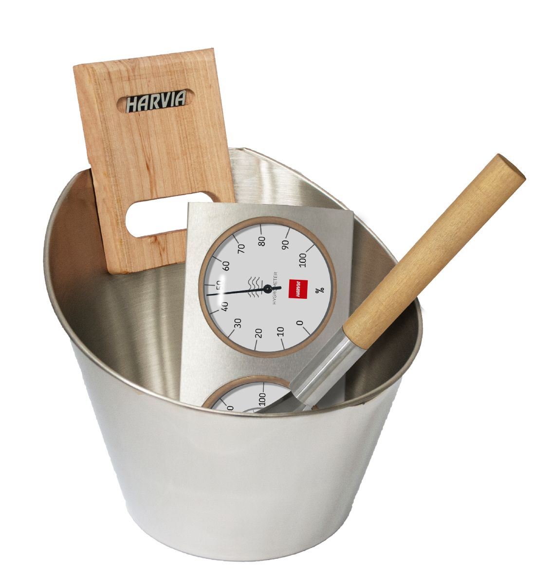 acheter accessoire-sauna-harvia-kit, louche sauna, seau sauna, thermometre sauna, hygrometre sauna