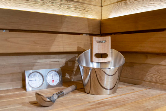 acheter accessoire-sauna-harvia-kit, louche sauna, seau sauna, thermometre sauna, hygrometre sauna