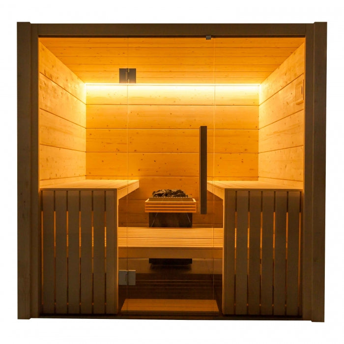 sauna traditionnel interieur, sauna harvia Olympus, sauna de luxe, sauna 6 place, sauna 8 personne