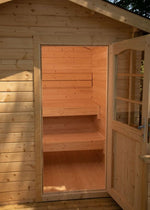sauna exterieur traditionnel, sauna Harvia Kuikka, sauna jardin, acheter sauna, prix sauna finlandais