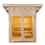 sauna exterieur traditionnel, sauna Harvia Solide Vision, sauna jardin, acheter sauna