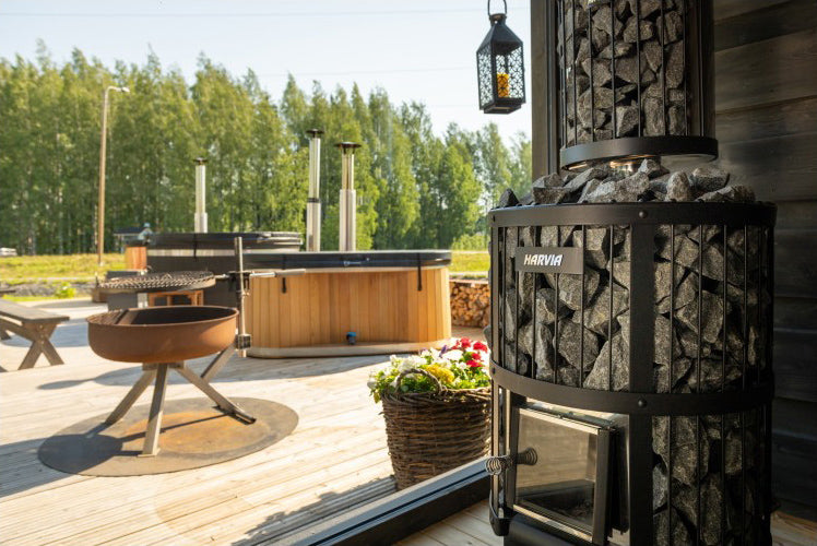 sauna exterieur luxe, sauna Harvia Nordic Misty Kirami FinVision , achat sauna 4 place, sauna 6 place, SHL3499, SHL3410