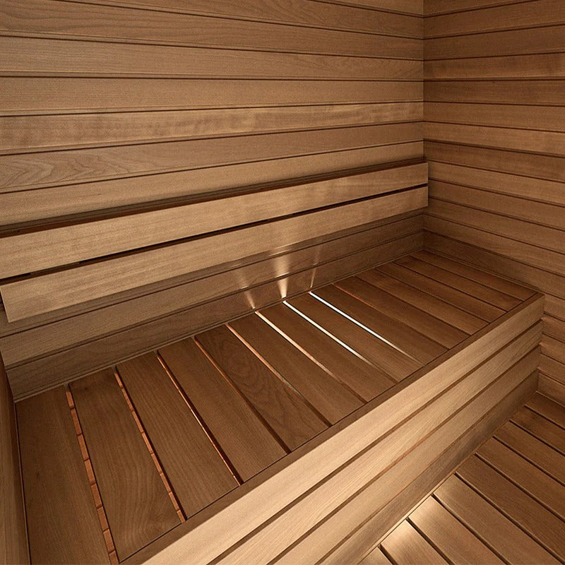 sauna interieur traditionnel luxe, sauna cabine Auroom Cala Glass, acheter sauna de luxe, sauna 2 place