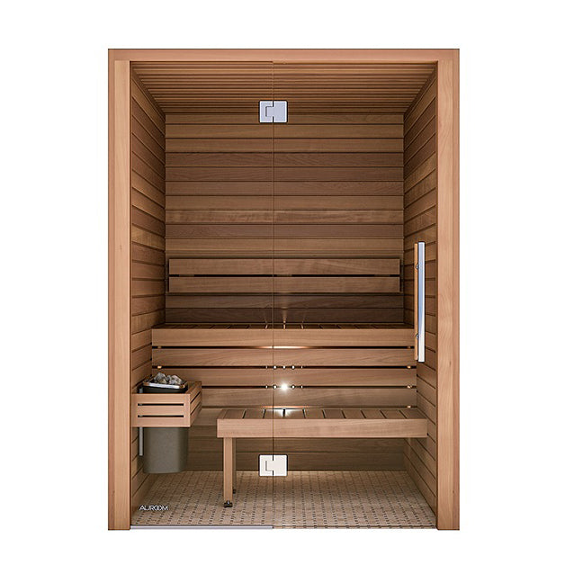 sauna interieur traditionnel luxe, sauna cabine Auroom Cala Glass, acheter sauna de luxe, sauna 2 place