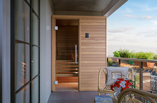 sauna interieur traditionnel luxe, sauna cabine Auroom Cala Wood, acheter sauna de luxe, sauna 2 place